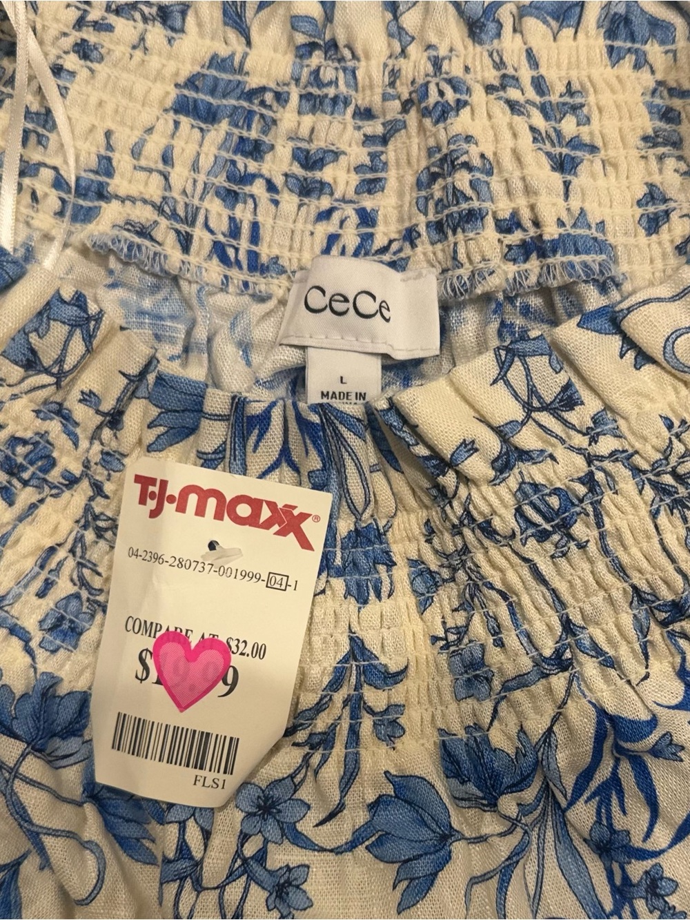 CeCe Cream Off-Shoulder Top with Blue Floral Print - Picture 2 of 2